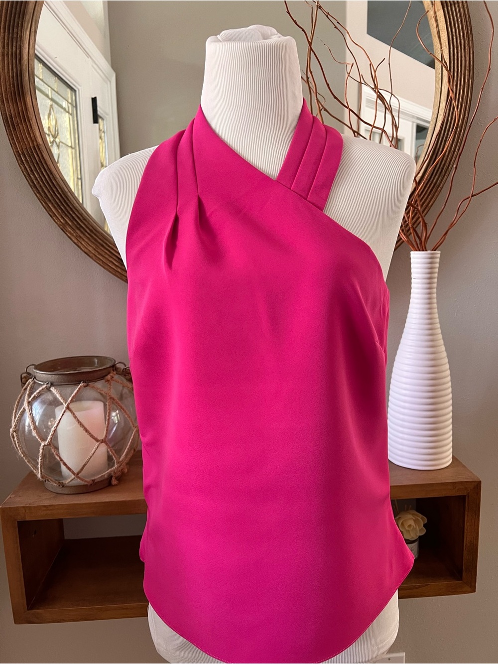 Milly Preston Cady Asymmetrical Halter Top Women's Size Small Hot Pink